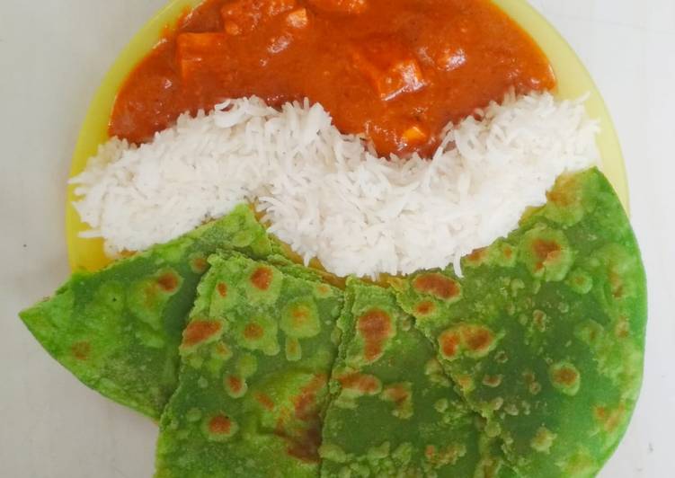 Recipe of Ultimate Paneer Butter Masala with Rice and Palak Paratha