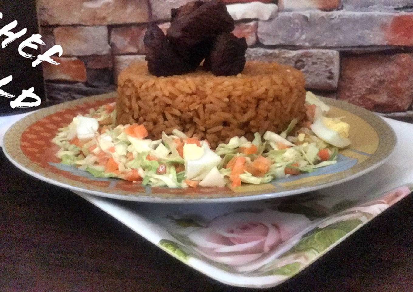 Beef Jollof rice with coleslaw