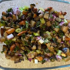 A picture of Aubergine and almond salad.
