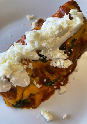 A picture of Potato Enchiladas 🥔🌶️.