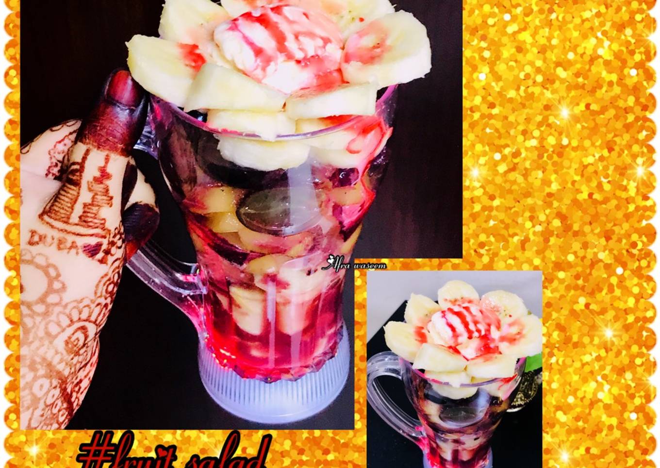 Fruit salad with ice cream