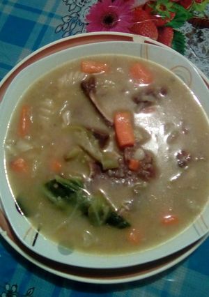 A picture of Vegetable soup with bones.