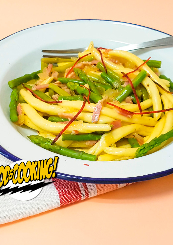 Una foto de Maccheroni a la Carbonara con Espárragos Trigeros