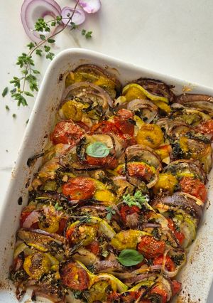 Une photo de Tian de légumes au parmesan