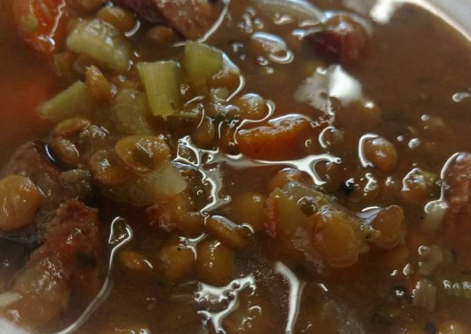 Recipe of Quick Crock-Pot Lentil &amp; Sausage Soup