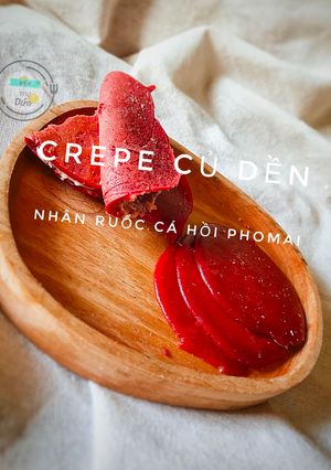 Hình của món Ăn dặm: Crepe củ dền nhân ruốc cá hồi phomai.
