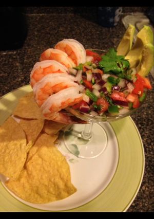 A picture of Shrimp cocktail ceviche .