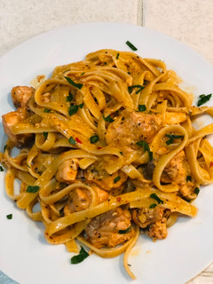 A picture of Delicious 30 min Salmon with Pasta.