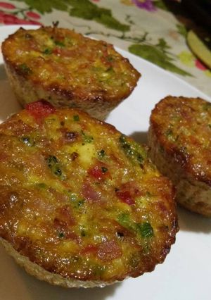 A picture of Savory Vegetable, Ham, and Cheese Muffins.