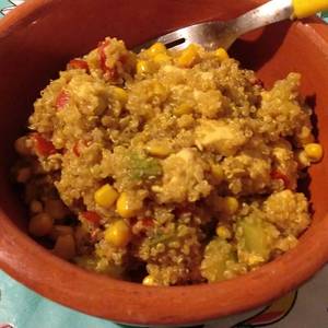 Risotto de quinoa, calabacín y pollo