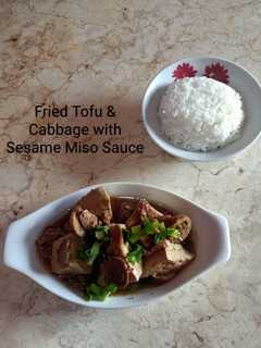 Foto resep Fried Tofu & Cabbage with Sesame Miso sauce and Rice