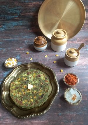 A picture of Corn Palak Paneer Paratha.
