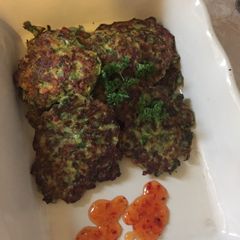 Baby marrow, mushroom and spinach patty A picture of Baby marrow, mushroom and spinach patty.