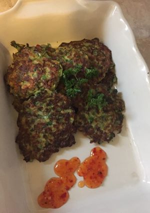 A picture of Baby marrow, mushroom and spinach patty.