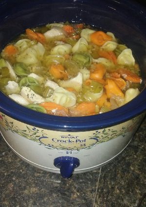 A picture of Crock-Pot Chicken Tortellini Soup.