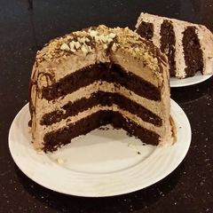 A picture of Chocolate Layer Cake with Whipped Hazelnut Cream Filling and Frosting.