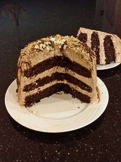 A picture of Chocolate Layer Cake with Whipped Hazelnut Cream Filling and Frosting.