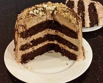 Easy Fast Cooking Chocolate Layer Cake with Whipped Hazelnut Cream Filling and Frosting Delicious Perfect