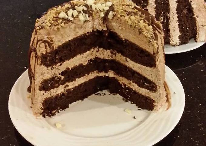 Chocolate Layer Cake with Whipped Hazelnut Cream Filling and Frosting