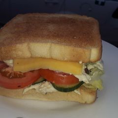 Toasted chicken mayo sandwich A picture of Toasted chicken mayo sandwich.