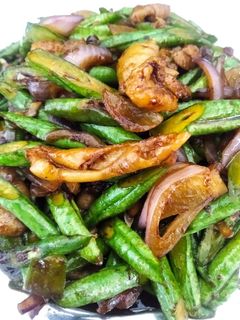 Gambar Kacang panjang kulit ayam masak kicap