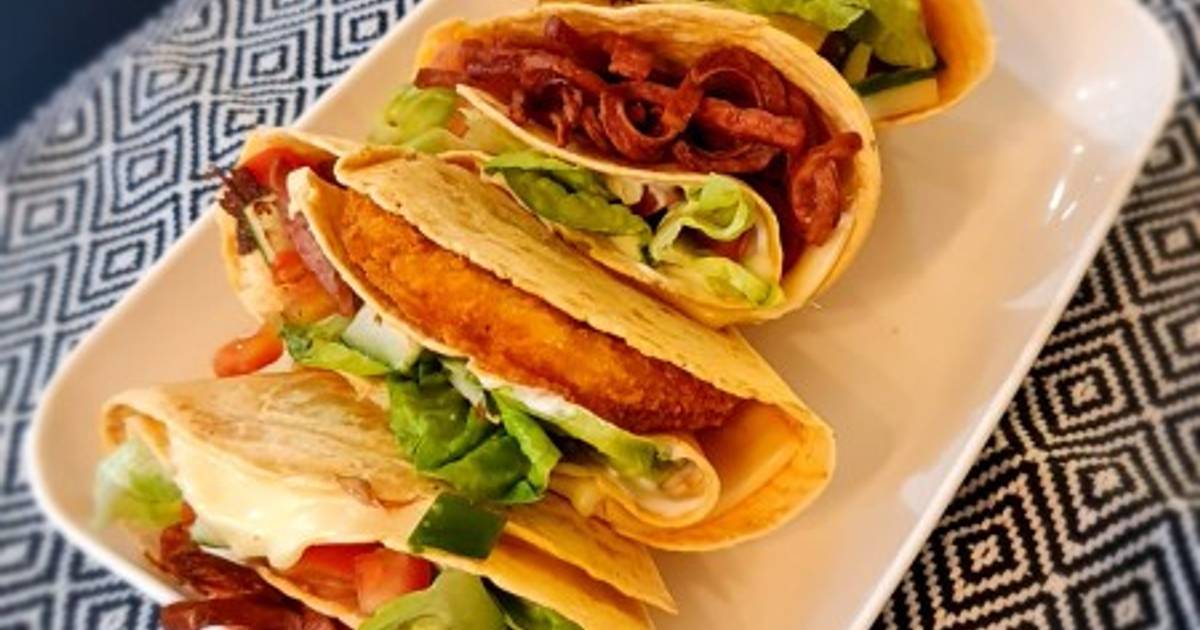 Resep Tortilla Wrap With Smoked Beef And Chicken Burger oleh Hirim ...