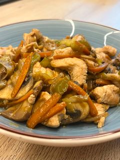 Una foto de Pavo a la soja