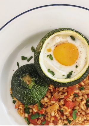 A picture of Courgette Cooked Egg & Tomato Barley.