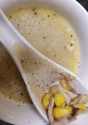 A picture of Cream of chicken sweet corn soup.