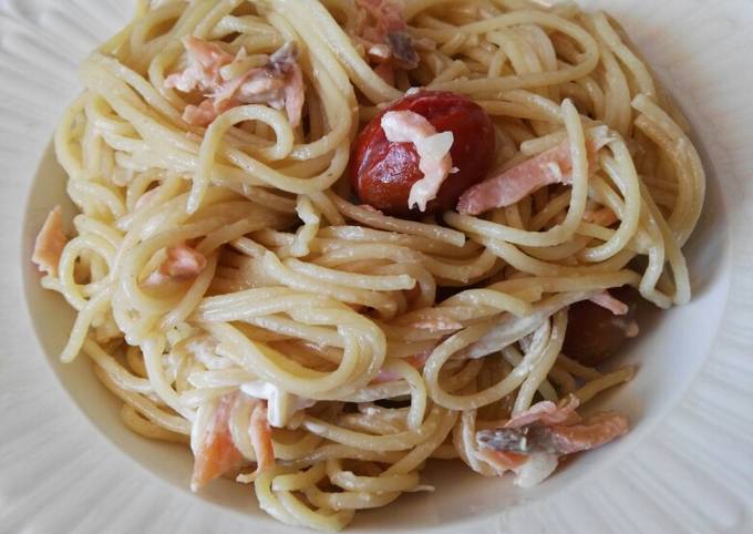 Espaguetis con salmón y anchoas Receta de hoy_cocina_lisson (Pilar) - Cookpad