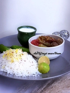 عکسی از دستور خورشت بادمجون و بامیه با میت بال (فوری)