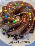 Chocolate bundt cake with ganache topping: