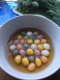 Wedang ronde pewarna alami (kuning labu pumpkin, pink bit,hijau spirunila, orange ubi merah)