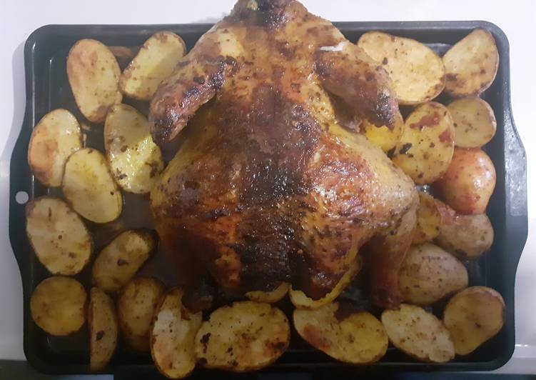 Step-by-Step Guide to Make Super Quick Homemade Roasted chicken with potatoes