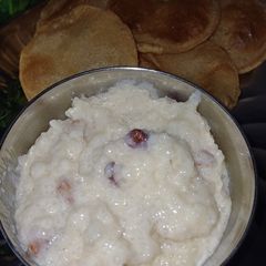A picture of Prasadam phirni with Ground Rice.