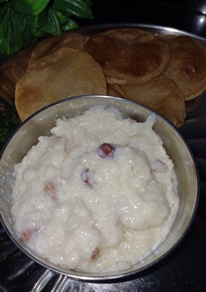 A picture of Prasadam phirni with Ground Rice.