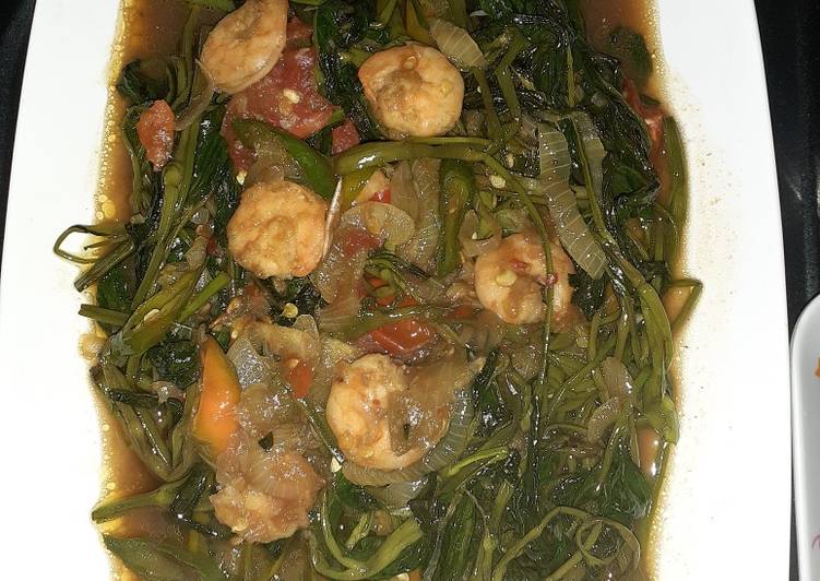 Resep Cah kangkung udang saos tiram, Enak Banget