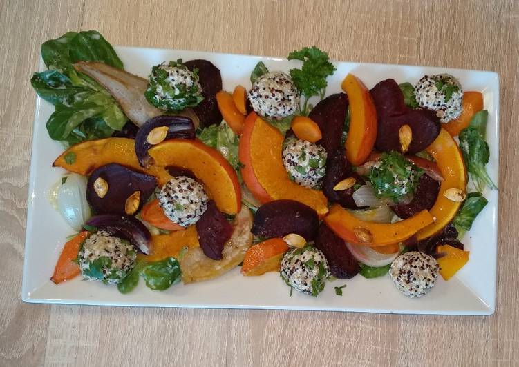 🍁 Herbstlicher Salat 🎃 mit Quinoa - Bällchen