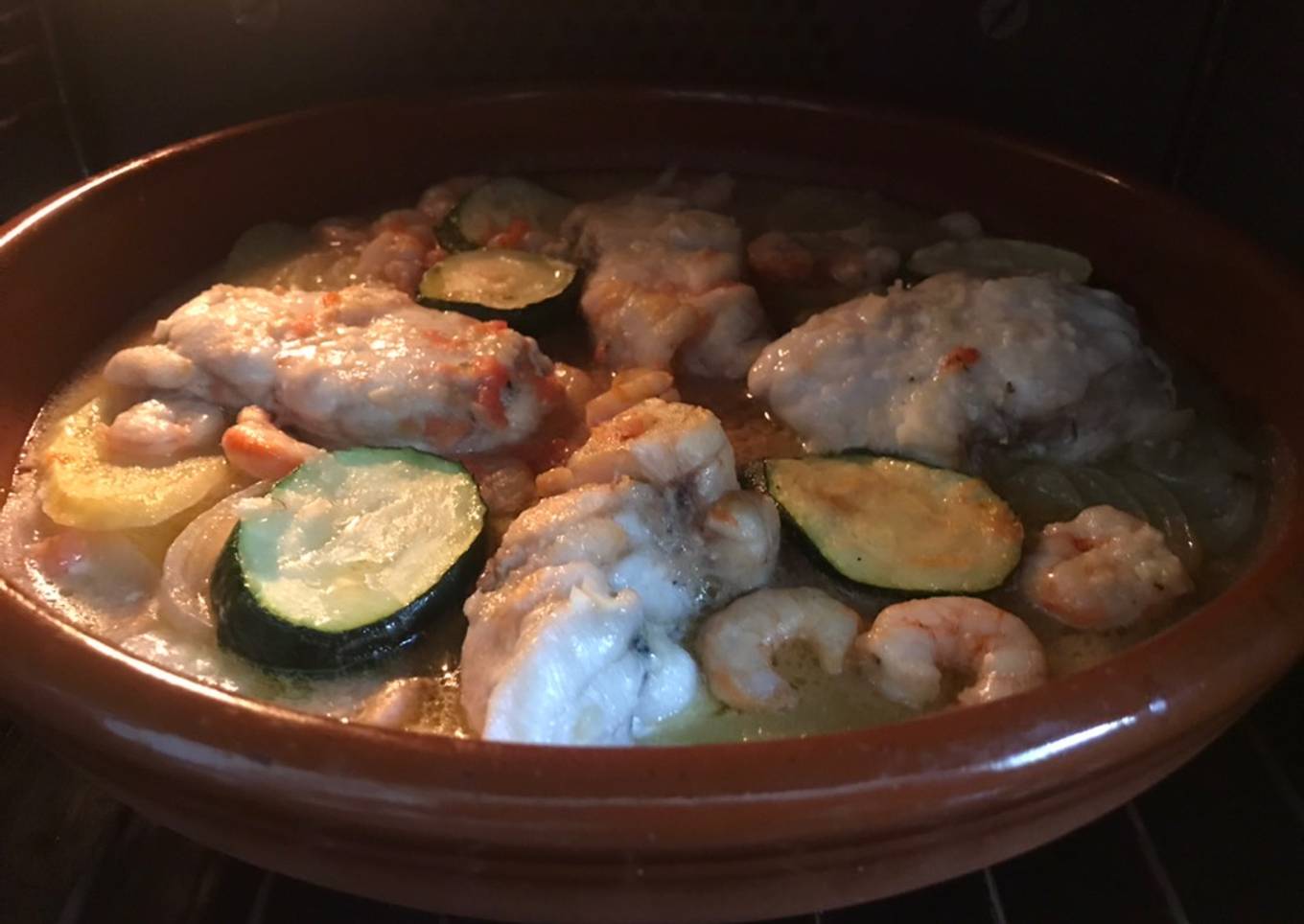 Cazuela de rape y gambas 🦐 con verduras al micro (lékué)