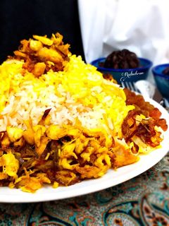 عکسی از دستور رشته پلو با مرغ ریش ریش