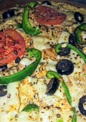 A picture of Maxican pizza omelette.
