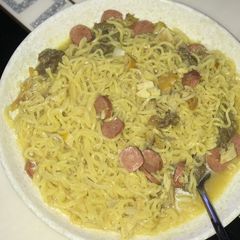 A picture of Indomie with sausage X chicken X beef.