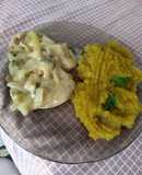 Peceto a la mostaza de miel con puré de batatas