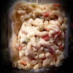 A picture of Macaroni salad at home.