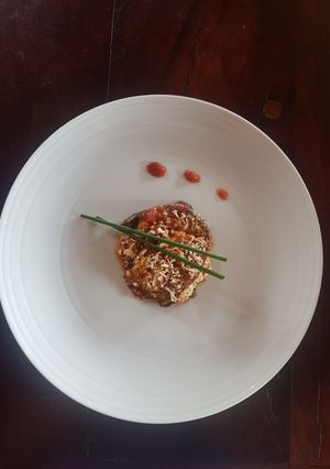 A picture of Brinjal and babymarrow lasagne.