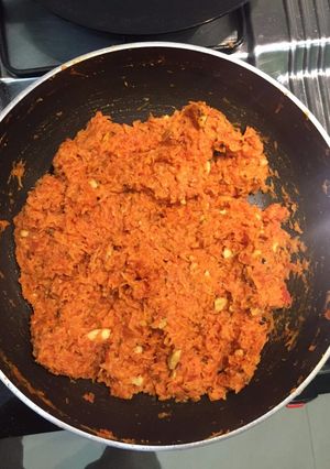A picture of Carrot halwa with condensed milk.