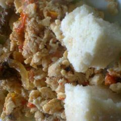 Scrambled eggs with ugali A picture of Scrambled eggs with ugali.