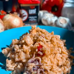 A picture of Creamy Rice with Shrimp & Squid! 🦐🦑.