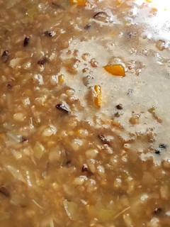 A picture of Chicken veggies brown/black rice porridge #postpartum recipe#.