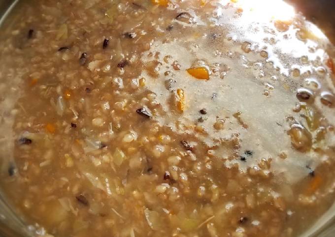 Chicken veggies brown/black rice porridge #postpartum recipe#